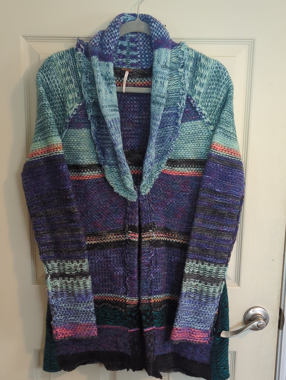 Free People Rock Candy Kryptonite Multi Colored Patchwork Cardigan Sweater